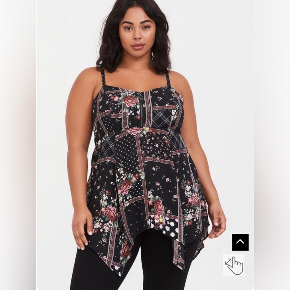 NWT Torrid Black Floral / Polka Dot Patchwork 
Georgette Babydoll Cami; Size M/L